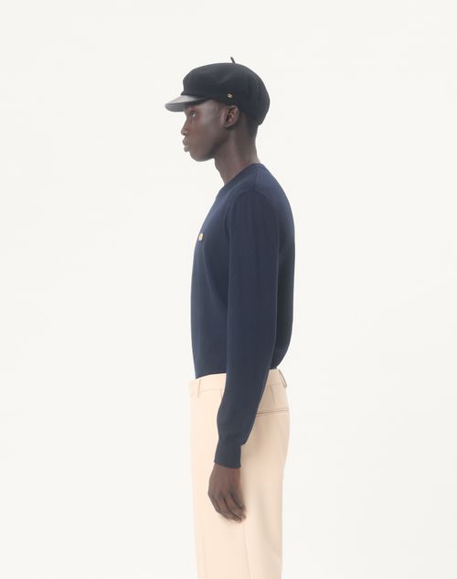 Valentino - Vロゴパッチ付きウール ニットプル - ネイビー - メンズ - ニット